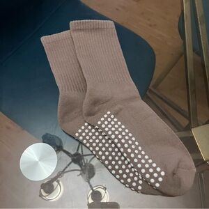 Balance collection grip socks barre socks sticky socks tan beige brown mid crew